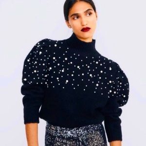 Zara cropped Turtle Neck Sweater with Pearl embellishments size small